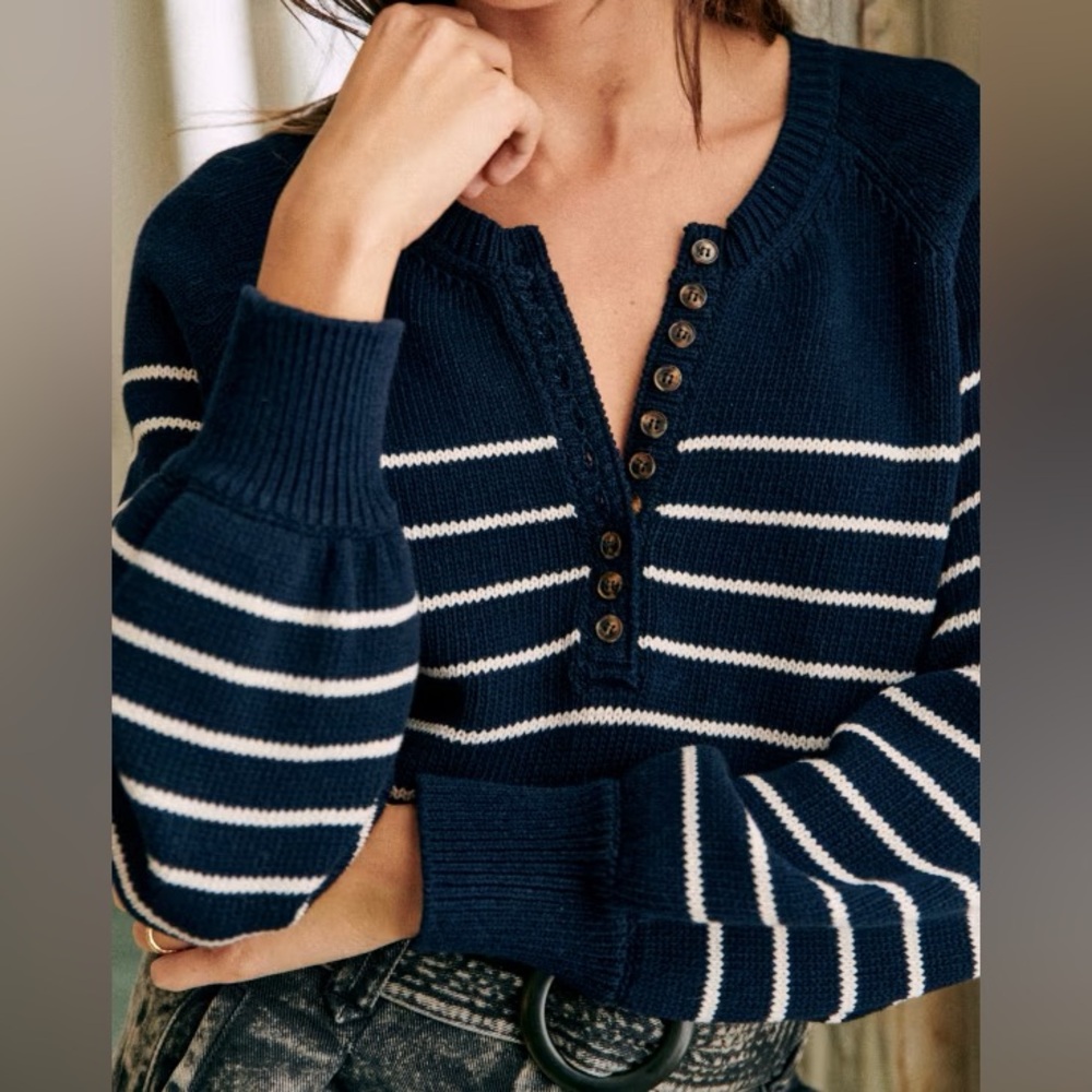 Sézane Leontine Jumper Navy and white stripes (ecru) (Size Medium)